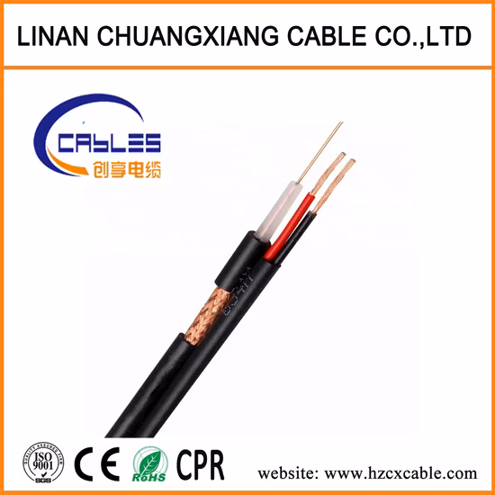 Cabo coaxial de câmera Rg59 + 2c Sistema de monitor de fio de cobre Cabo de TV Cabo CATV Aço revestido de cobre